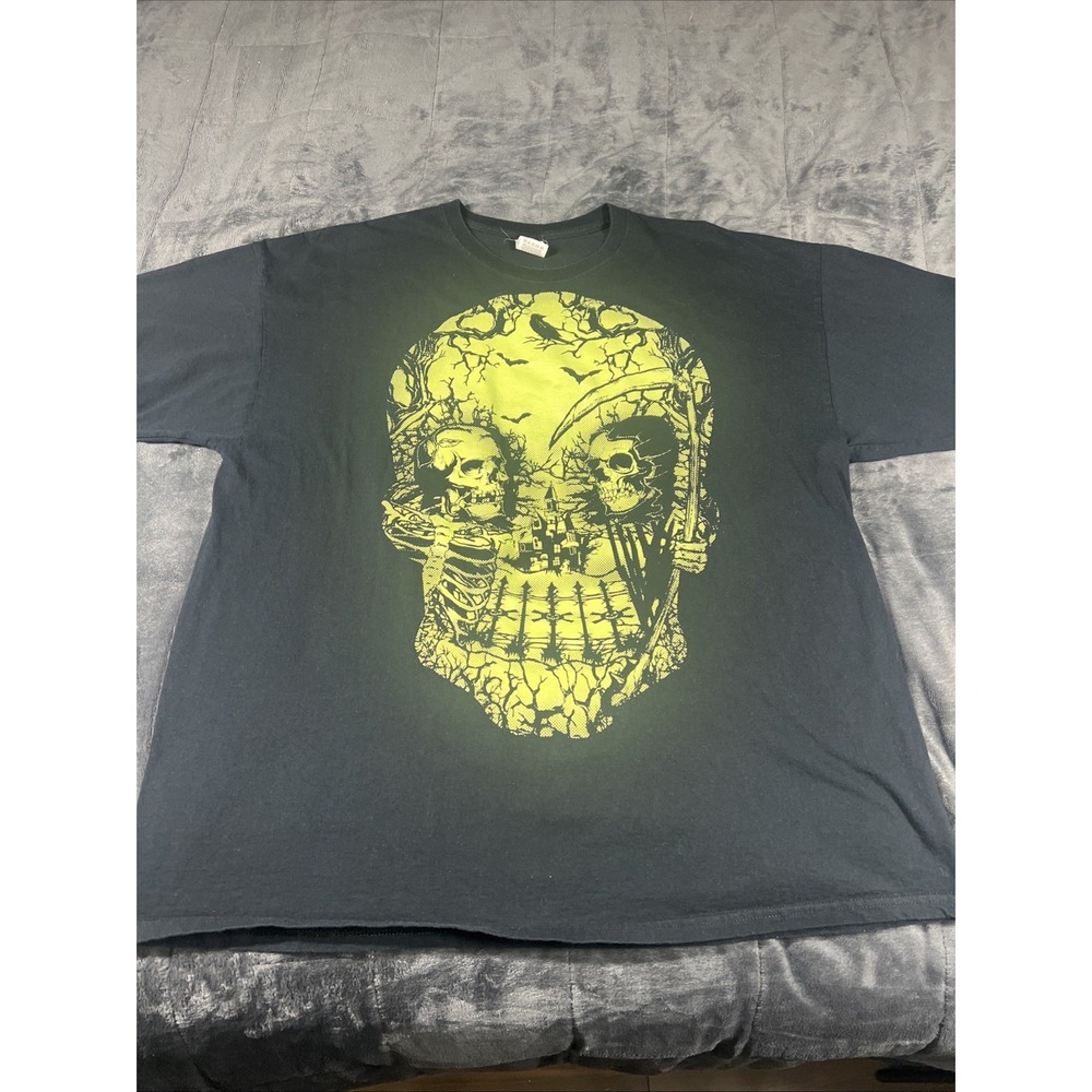 Skull Grim Reaper Men Shirt 2XL Black Y2K Haunted Mansion‎ Horror Graphic Print